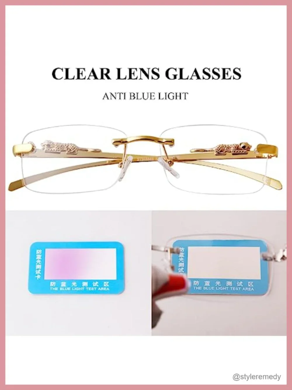 Vintage Rimless Rectangle Sunglasses Gold Metal Frameless Square Transparent